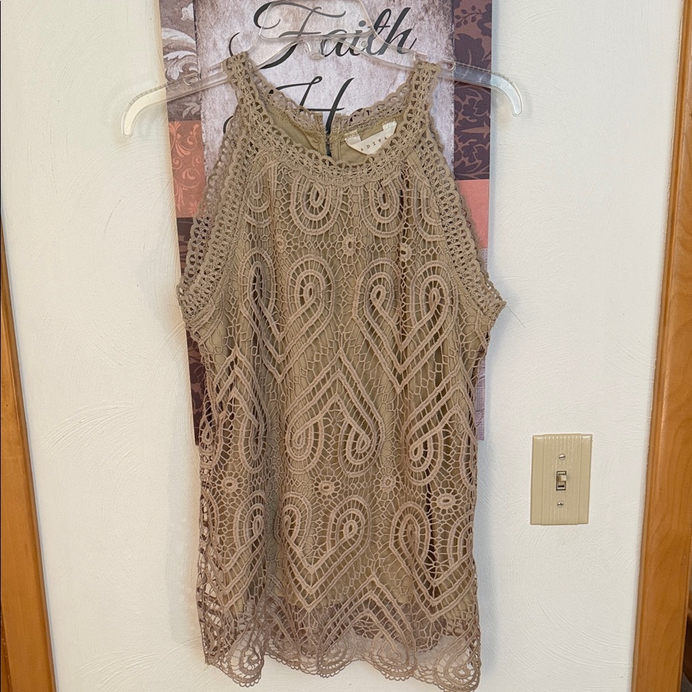 Adiva Sleeveless Crochet Lace Tank Dress - Tan